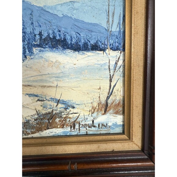 Winter Cottage Landscape‎ Scene Oil Painting In Wood Frame MCM VTG Cozy Cottage - Picture 6 of 11
